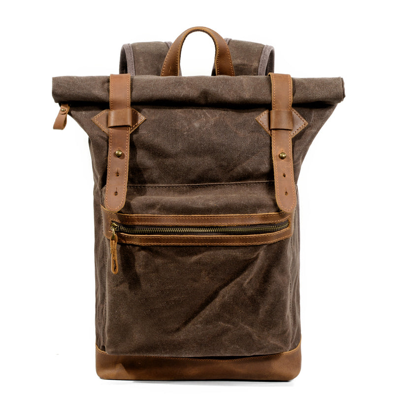 Waxed Canvas Leather Mens 15'' Hiking Green Backpack Black Computer Backpack Travel Backpack for Men - iwalletsmen
