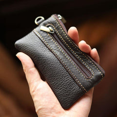Black Leather Mens billfold Coin Wallet Zipper Small Coin Holder Change Pouch For Men - iwalletsmen