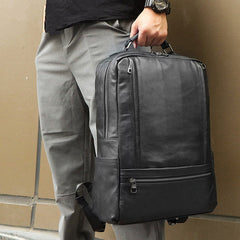 Black Leather Men's 14 inches Large Computer Backpack Black Large Travel Backpack Black Large College Backpack For Men - iwalletsmen