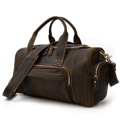 Casual Brown Leather Men Overnight Bags Handbag Travel Bags Weekender Bags For Men - iwalletsmen