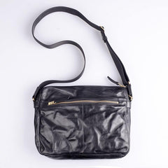 Handmade Black Wrinkled Leather Men Postman Bag Coffee Cool Courier Bag Messenger Bag One Shoulder Backpack For Men - iwalletsmen