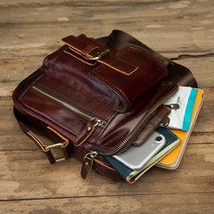 Vintage Black Leather Men's Small Vertical Side Bag Brown Shoulder Bag Handbag For Men - iwalletsmen