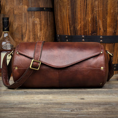 Cool Brown Leather Mens Bucket Courier Bag Side Bag Brown Postman Bag Messenger Bag For Men - iwalletsmen
