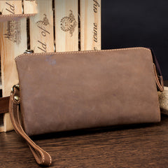 Light Brown Cool Mens long Wallet Wristlet Wallet Clutch Wallet Dark Brown Long Wallets for Men - iwalletsmen
