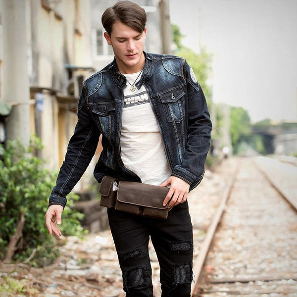 Brown Leather Mens Fanny Pack Waist Bag Hip Pack Light Brown Belt Bag Bumbag for Men - iwalletsmen