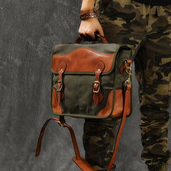 Canvas Leather Mens 14‘’ Army Green Briefcase Side Bag Retro Messenger Bag Shoulder Bag For Men - iwalletsmen