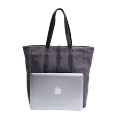 Canvas Leather Mens Womens Gray Tote Bag Handbag Tote Bag Shoulder Bag Tote Purse For Men - iwalletsmen