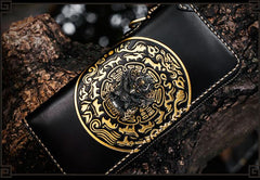 Handmade Leather Tibetan Mens Chain Biker Wallet Cool Leather Wallet Long Clutch Wallets for Men