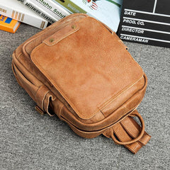 Brown Casual Mens Leather 12-inch Small Computer Backpacks Travel Backpack for men - iwalletsmen