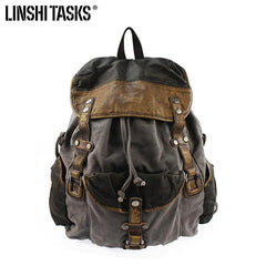 Vintage Canvas Leather Mens Large Washed Gray Backpack School Backpack Canvas Travel Backpack For Men - iwalletsmen