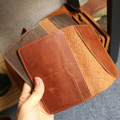 Casual Brown Handmade Leather Mens Bifold Passport Holder Travel Wallet Holder For Men - iwalletsmen