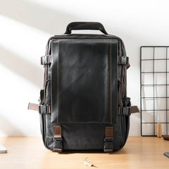 Cool Black Leather Mens 13-inch Computer Backpacks Business Black Travel Backpacks College Backpack for men - iwalletsmen