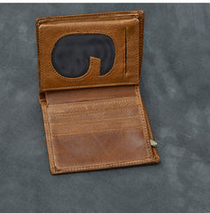 Brown Waxed Leather Mens Small Wallet billfold Trifold Card Wallet For Men - iwalletsmen