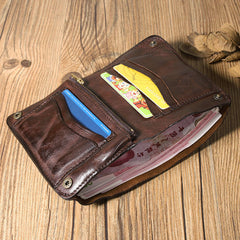 Wrinkled Leather Mens Brown billfold Wallet Front Pocket Leather Black Bifold Wallet Small Wallets for Men - iwalletsmen