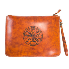 Handmade Leather Mens Clutch Cool Slim Wallet Zipper Clutch Wristlet Wallet for Men