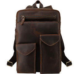 Cool Leather Dark Brown Mens Laptop Backpacks Vintage School Backpack Backpack Bag for Men - iwalletsmen
