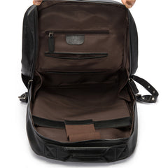 Black Leather Mens 14inch Laptop Backpack Backpacks School Backpack Travel Backpack for Men - iwalletsmen