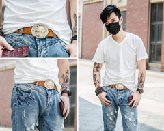 Handmade Genuine Leather Punk Rock Chinese Monster Mens Cool Men Biker Trucker Leather Belt