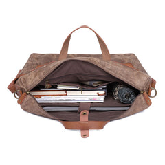 Mens Canvas Leather Briefcase Handbag Laptop Bag Business Bag for Men - iwalletsmen