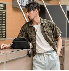 Casual Black Mens NYLON Mini Chest Bag Postman Bag Black Small Messenger Bags Side Bag for Men - iwalletsmen