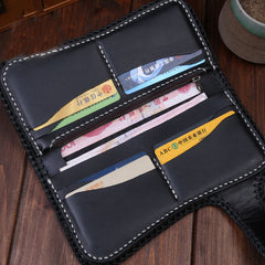 Handmade Mens Cool Tooled Zhong Kui demon Leather Chain Wallet Biker Trucker Wallet with Chain