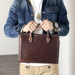 Fashionable Handmade Leather Mens Cool Small Business Bag Messenger Bag Briefcase Work Bags Laptop Bag for men - iwalletsmen