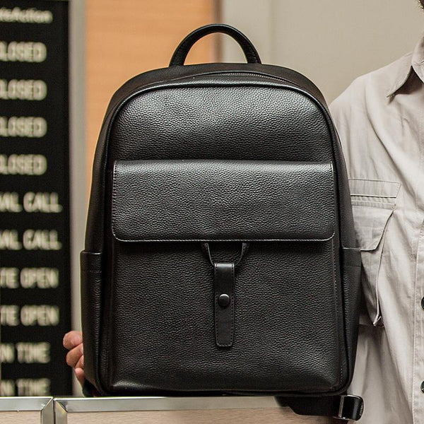Cool Black Mens Leather School Backpacks Travel Backpacks 15-inch Laptop Backpack for men - iwalletsmen