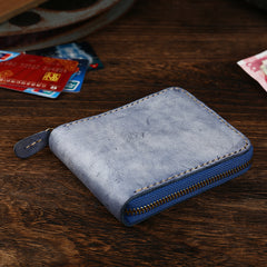 Retro Handmade Mens Zipper Black billfold Wallet Brown Bifold Card Wallet Small Wallet For Men - iwalletsmen