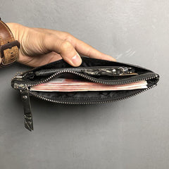 Cool Leather Mens Black Zipper Wallet Long Leather Wallet Clutch Wristlet Wallet for Men - iwalletsmen