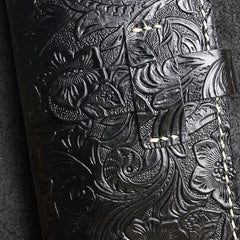 Handmade Leather Floral Mens Cool Travel Long Wallet Card Holder Card Slim Clutch Wallets for Men