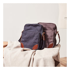 Cool Leahter Canvas Mens Side Bag Coffee Vertical Messenger Bags Courier Bag for Men - iwalletsmen