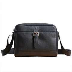 Casual Black Leather MENS Small Side Bag Black Messenger Bag Leather Courier Bag For Men - iwalletsmen