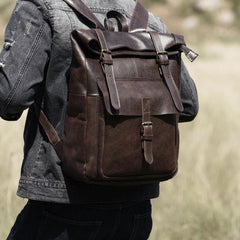 Handmade Leather Mens Cool Backpack Sling Bag Large Coffee Travel Bag Hiking Bag for men