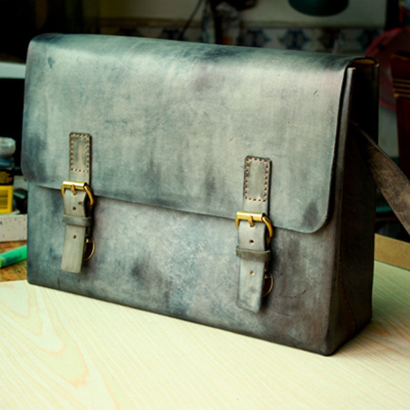 Handmade Vintage Leather Mens Messenger Bags Gray Shoulder Bag for Men - iwalletsmen