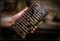 Handmade Leather Tibetan Mens Chain Biker Wallet Cool Leather Wallet Long Clutch Wallets for Men