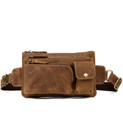 Vintage Brown Leather Mens Fanny Pack Waist Bag Coffee Hip Pack Belt Bag Bumbag for Men - iwalletsmen