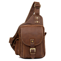 Casual Brown Leather Mens Sling Packs Sling Bag Chest Bag One Shoulder Backpack for Men - iwalletsmen