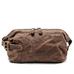 Cool Waxed Canvas Leather Mens Black Clutch Bag Handbag Phone Bag Wash Bag For Men - iwalletsmen