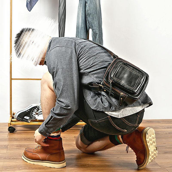 Black Cool Leather Mens Small Postman Bag Vertical Messenger Bag Black Courier Bags For Men - iwalletsmen