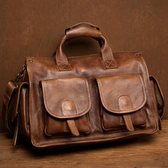 Cool Brown Leather Mens 14 inches Laptop Briefcase Black Business Side Bag Work Bag for Men - iwalletsmen