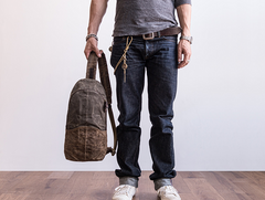 Canvas Leather Mens Cool Chest Bag Sling Bag Crossbody Bag Travel Bag Hiking Bag for men