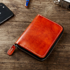 Handmade Cool Mens Leather Zipper Red Small Wallet Green Bifold billfold Wallet for Men - iwalletsmen