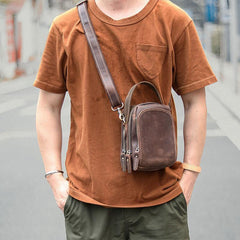 Dark Brown Leather Mens Casual Mini Courier Bag Messenger Bags Belt Bag Belt Pouch For Men - iwalletsmen