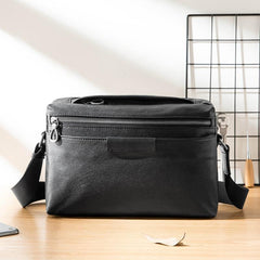 Black Soft Leather Mens 10 inches Courier Bag Postman Bag Black Messenger Bags Side Bag for Men - iwalletsmen