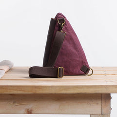 Cool Canvas Leather Triangular Mens Sling Bag Chest Bag One Shoulder Pack for men - iwalletsmen