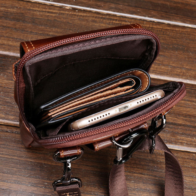 Wallet On Chain With Pouches - Brown leather mini-bag