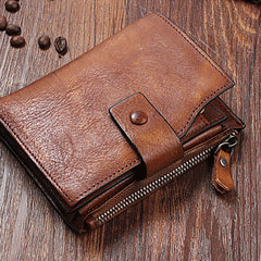 Handmade Mens Cool billfold Leather Wallet Men Small Slim Wallets Bifold for Men