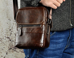 Cool Coffee Small Leather Mens Side Bag Messenger Bag Shoulder Bag for Men - iwalletsmen