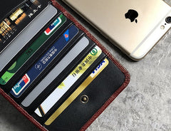 Genuine Leather Mens Cool Long Leather Wallet Cards Phone Zipper Clutch Wristlet Wallet for Men