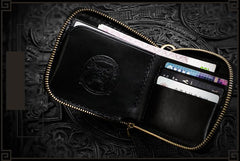 Handmade Leather Crocodile Skin Tooled Mens billfold Wallet Cool Chain Wallet Biker Wallet for Men